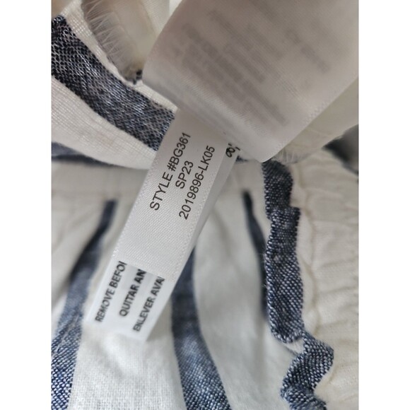 J Crew Women Sz 12 Linen Blend Wide Leg Ankle Pants Blue White Stripe Boho Beach - Picture 8 of 8